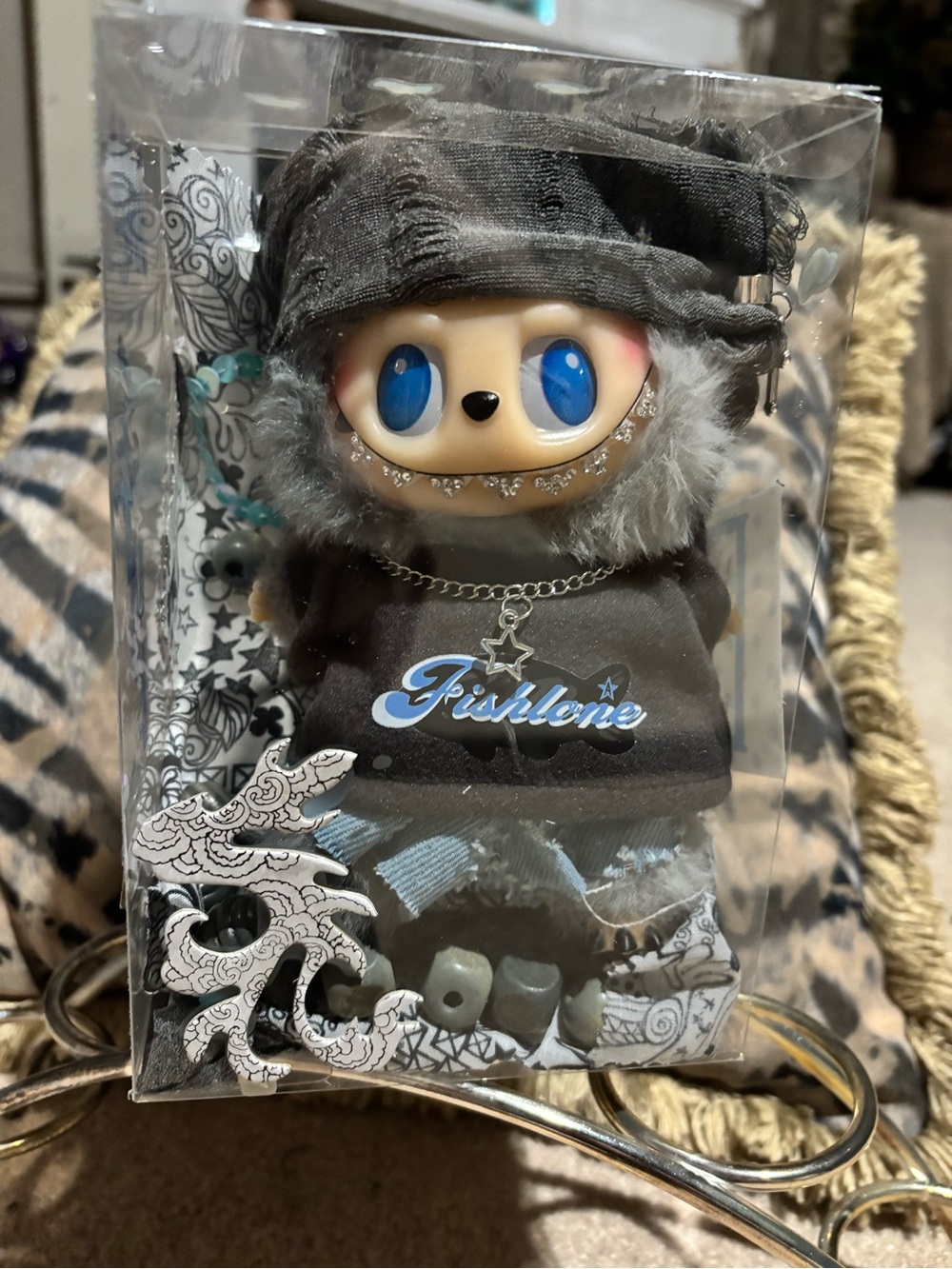 Fishlone Black Plush Character Toy with Blue Eyes